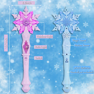 Enrichfun Light Up Frozen Snowflake Wand With Sound, Motion Sensitive Magic Princess Toys For Kids Girls Party Favors 4 Pieces,