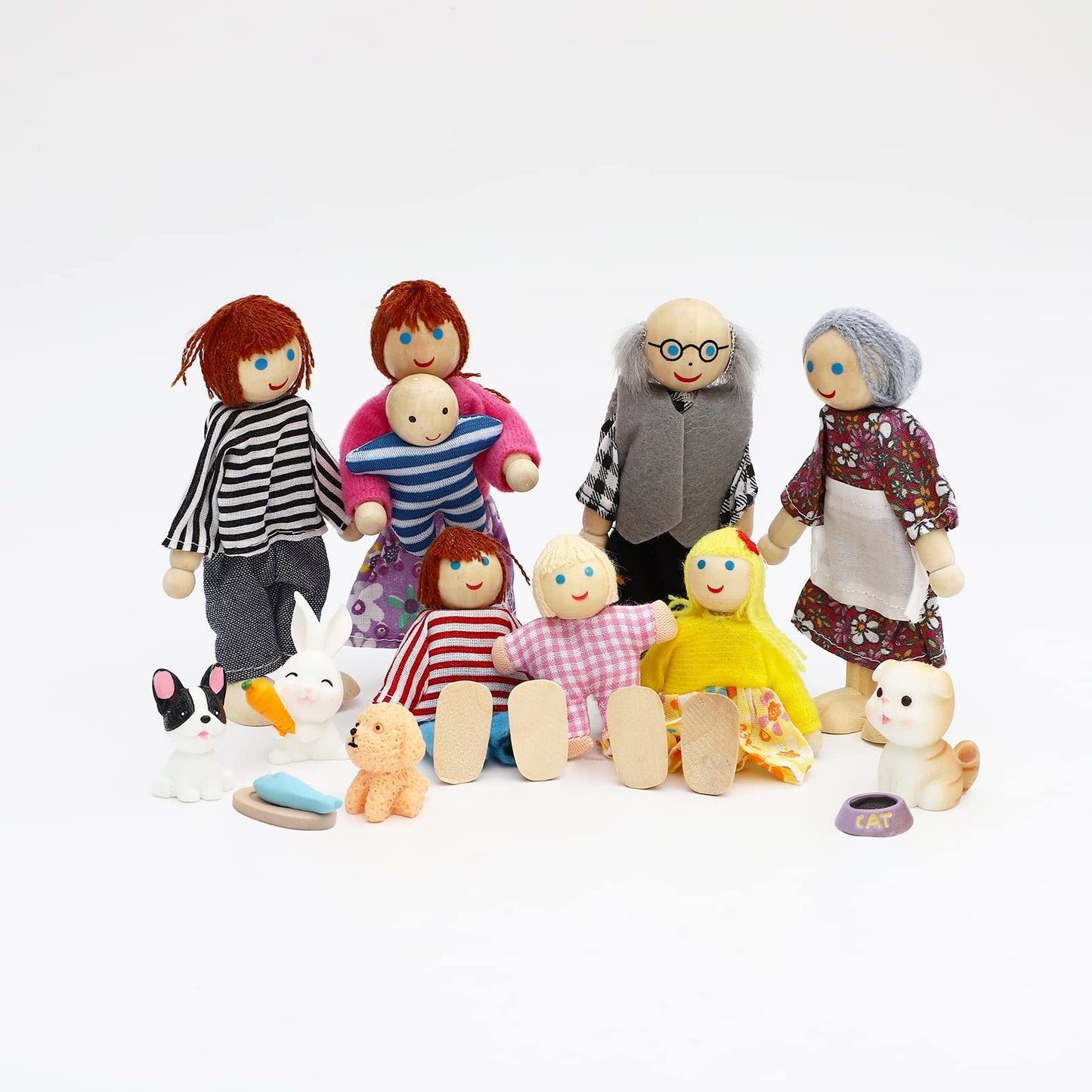 Onest 15 Pieces Wooden Dollhouse Family Set Mini People Figures Sets Dollhouse Dolls Wooden Doll Family Pretend Play Figures Accessories For Pretend Doll House Toy