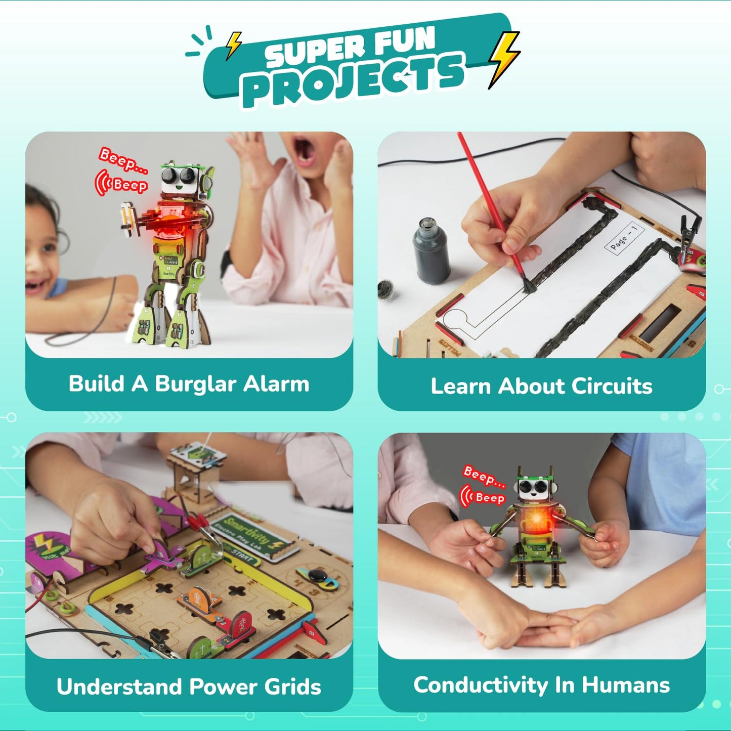 Smartivity Electricity Kit For Kids 8-14 Years Old I 8+ Circuit Experiments & Diy Electric Robot With Light And Sound | Science