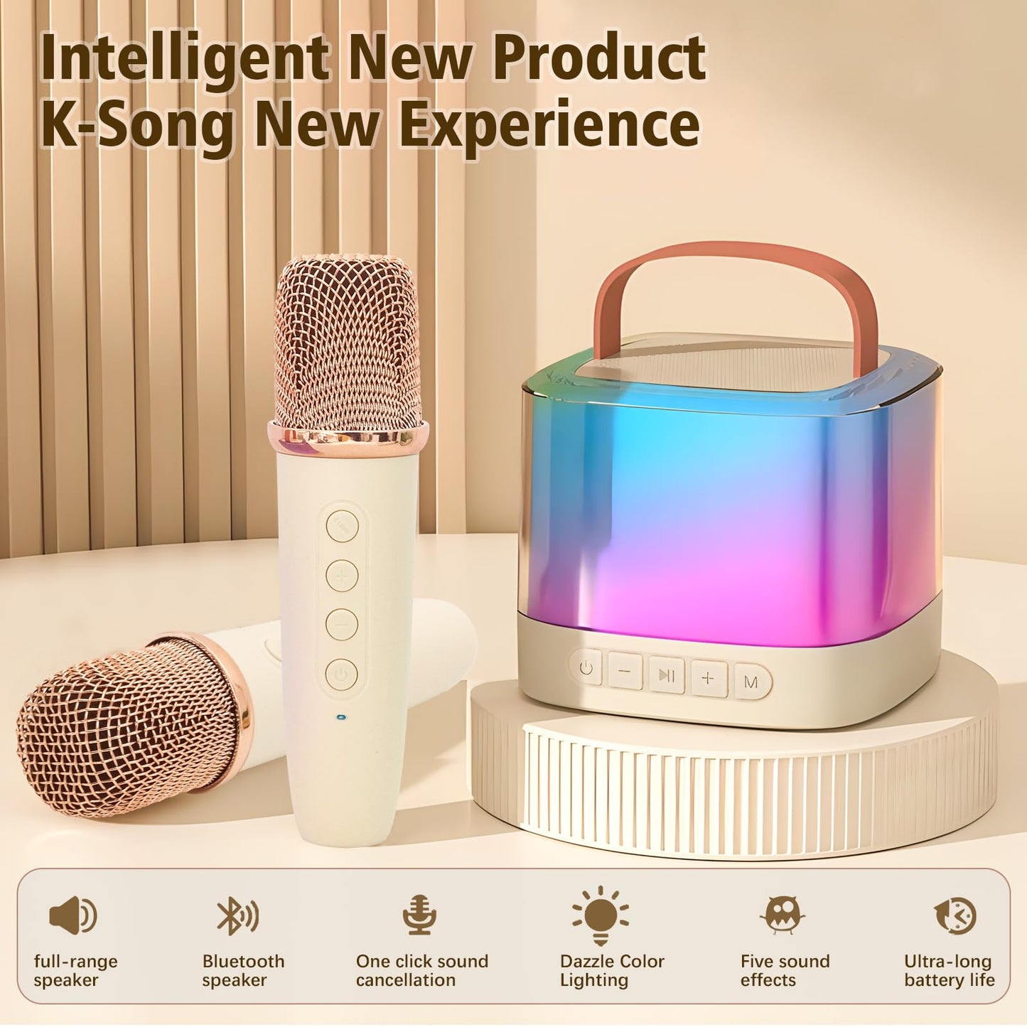 Karaoke Machine For Kids,Portable Bluetooth Speaker With Wireless Microphone For Illusionary Flowing Light,Karaoke Toys Gifts Fo