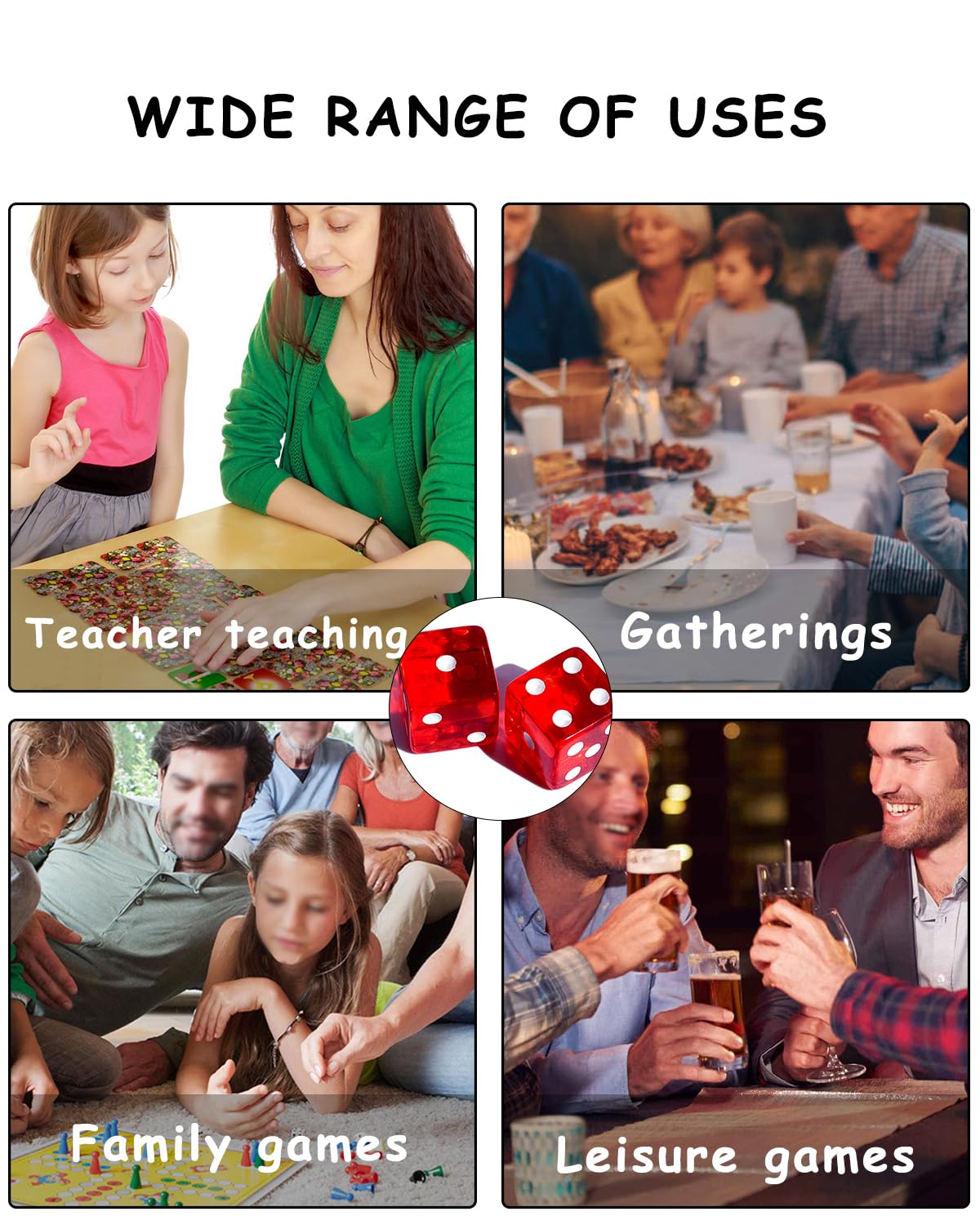 Bluemoona 10 Pcs 16mm 6 Sided Dice D6 RPG D&D Transparent Red + Bag Set