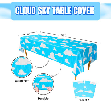 Blue Orchards Cloud Sky Table Covers (Pack Of 2) - 54'X108' Xl - Cloud Decorations, Cloud Backdrop, Sky Backdrop, Cloud Tablecloth, Sky Birthday Party Supplies, Cloud Theme Birthday Party