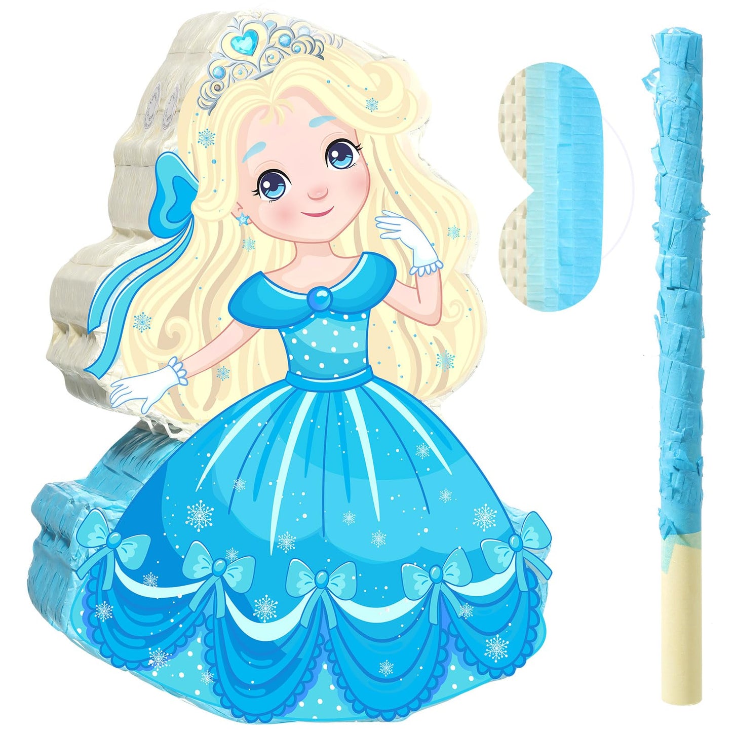 Threan Princess Piñata Girl Princess Party Piñata Set, Winter Party Piñata Princess Piñata Stick Blindfold Mask For Winter Princess Theme Girl Baby Birthday Party Supplies Decoration