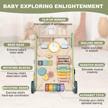 Wooden Baby Walker Wheels,Baby Push Walker For Babies 12 Months+ Montessori,Toddler Walker Push Toy Wooden Activity Walker For B