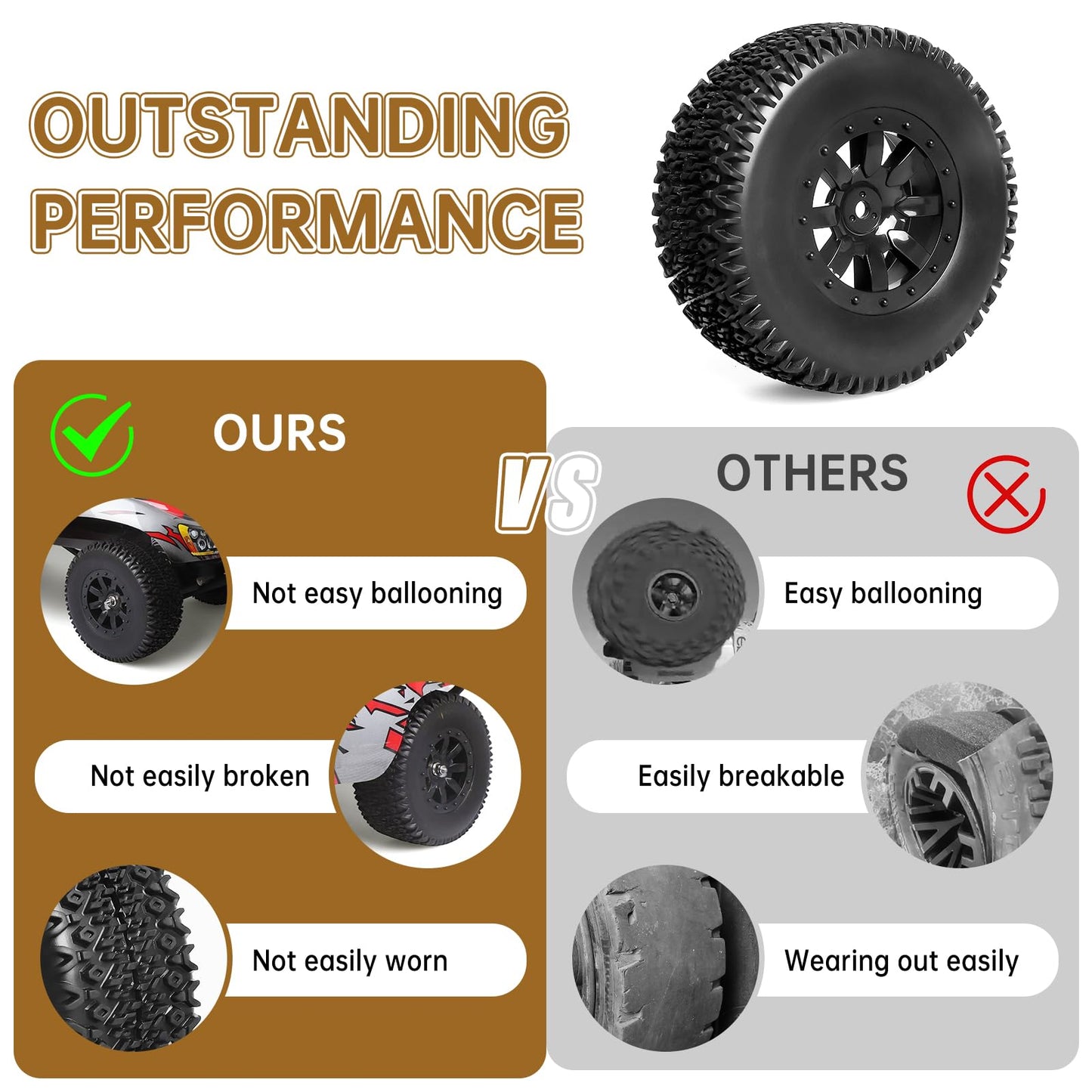 Hobbyfire Pre-Glued 12Mm Hex Rc Wheel Rim & Tires Set For 1/10 Rc Short Course Truck Traxxas Slash 2Wd 4X4 Hpi Tamiya Losi Sct R