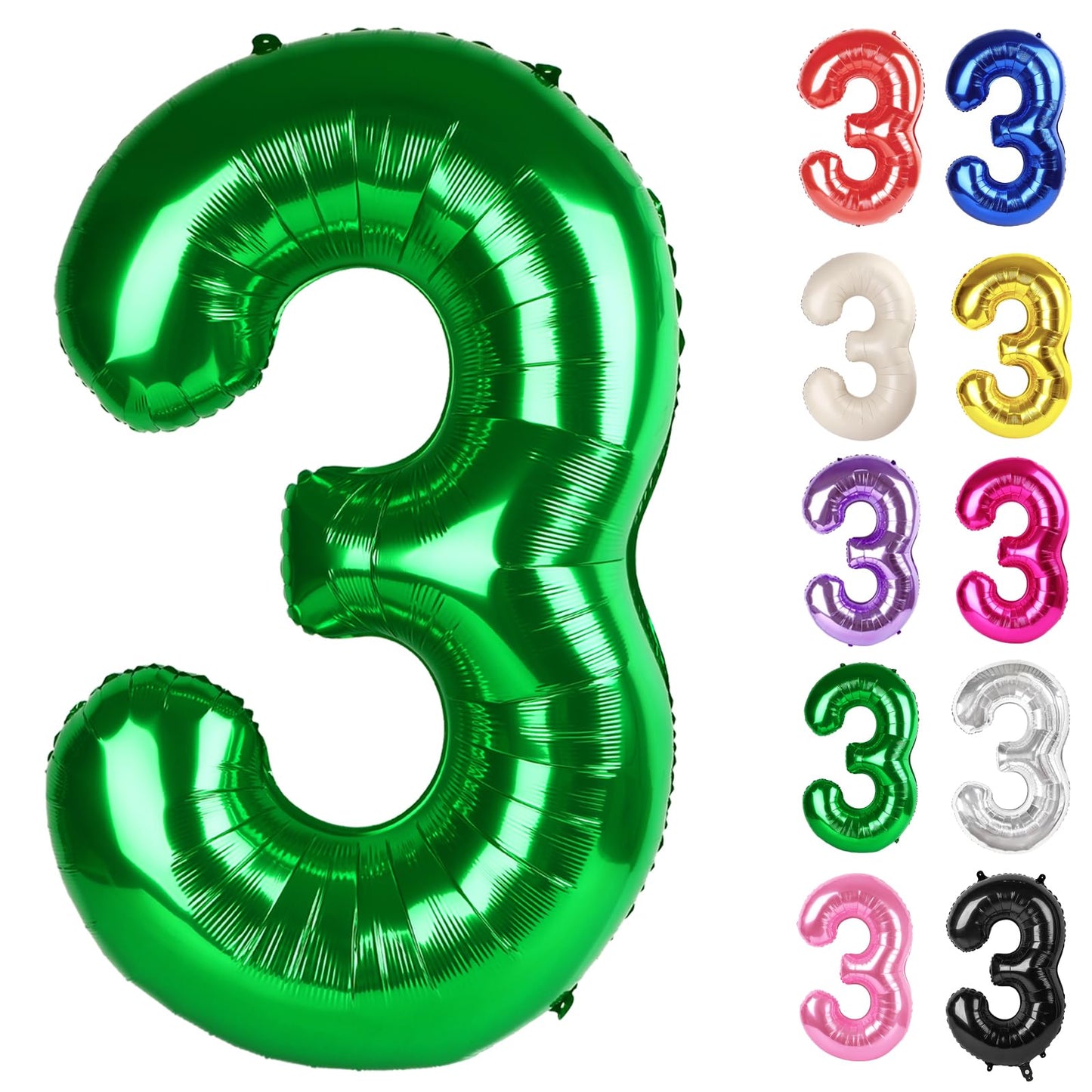 Green Number 3 Balloon 40 Inch, 3 Balloon Number, 3Rd Birthday Decorations, Green Party Supplies For Boys Girls