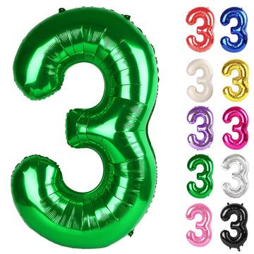 Green Number 3 Balloon 40 Inch, 3 Balloon Number, 3Rd Birthday Decorations, Green Party Supplies For Boys Girls