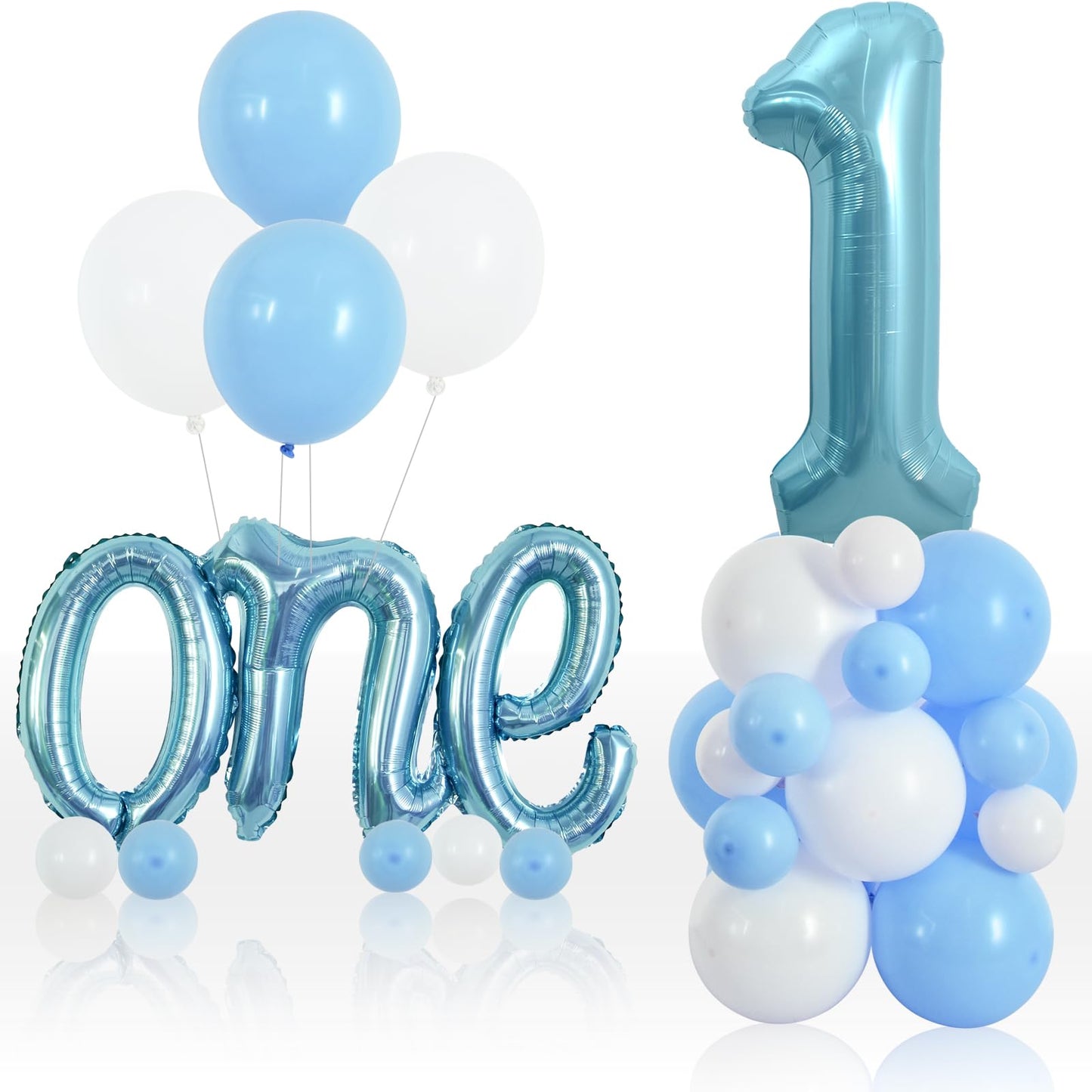 Toniful 27 Pcs 1St Birthday Balloons Set,40 Inch Light Blue Number 1 Balloon Light Blue One Letter Foil Balloon White Light Blue
