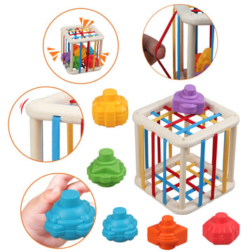Baby Sensory Shape Sorter Blocks Toy, Activity Cube Bins, Montessori Educational Learning Fine Motor Skills Toys for Babies Todd