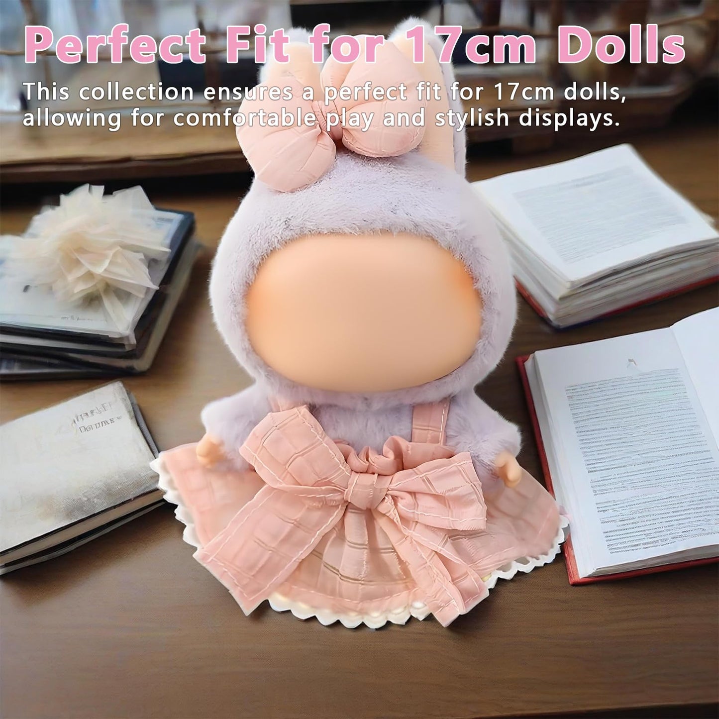 Satakara Doll Clothes Set for 17cm Dolls (6.7 inch) - Kawaii Pink Outfit with Detachable Bow Party Clothing Accessories (STK04)