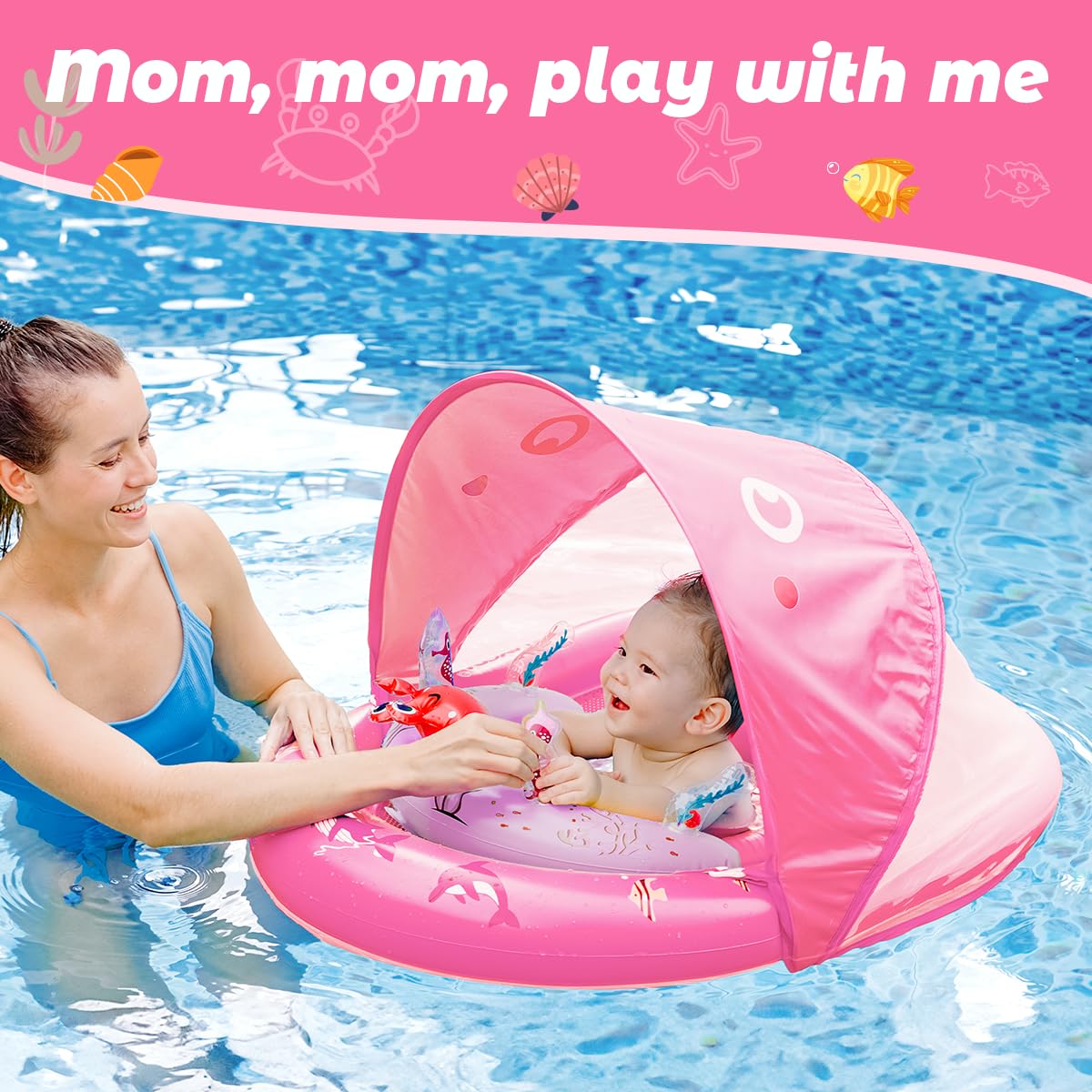 Laycol Baby Pool Float With Upf50+ Sun Protection Canopy & Toy Play Console