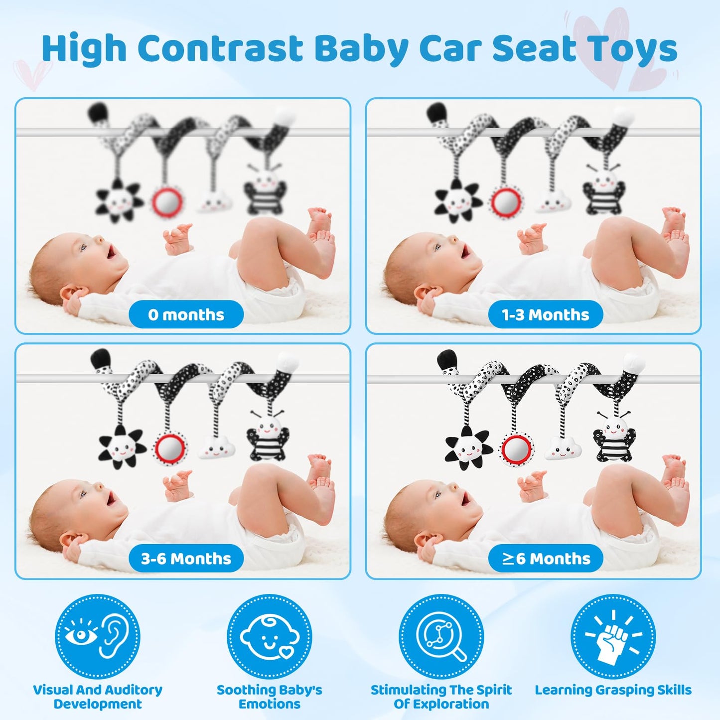 Ajsupojouet Car Seat Toys Hanging And Stroller Toys For Babies 0-6 Months,High Contrast Baby Toys For Newborn 0 3 Months Brain D