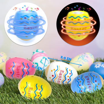Easter Eggs Basket Stuffers Toys Gifts For Toddler Boys Girls,4 Pack Light Up Spinning Tops With Music, Non Candy Easter Egg Hun