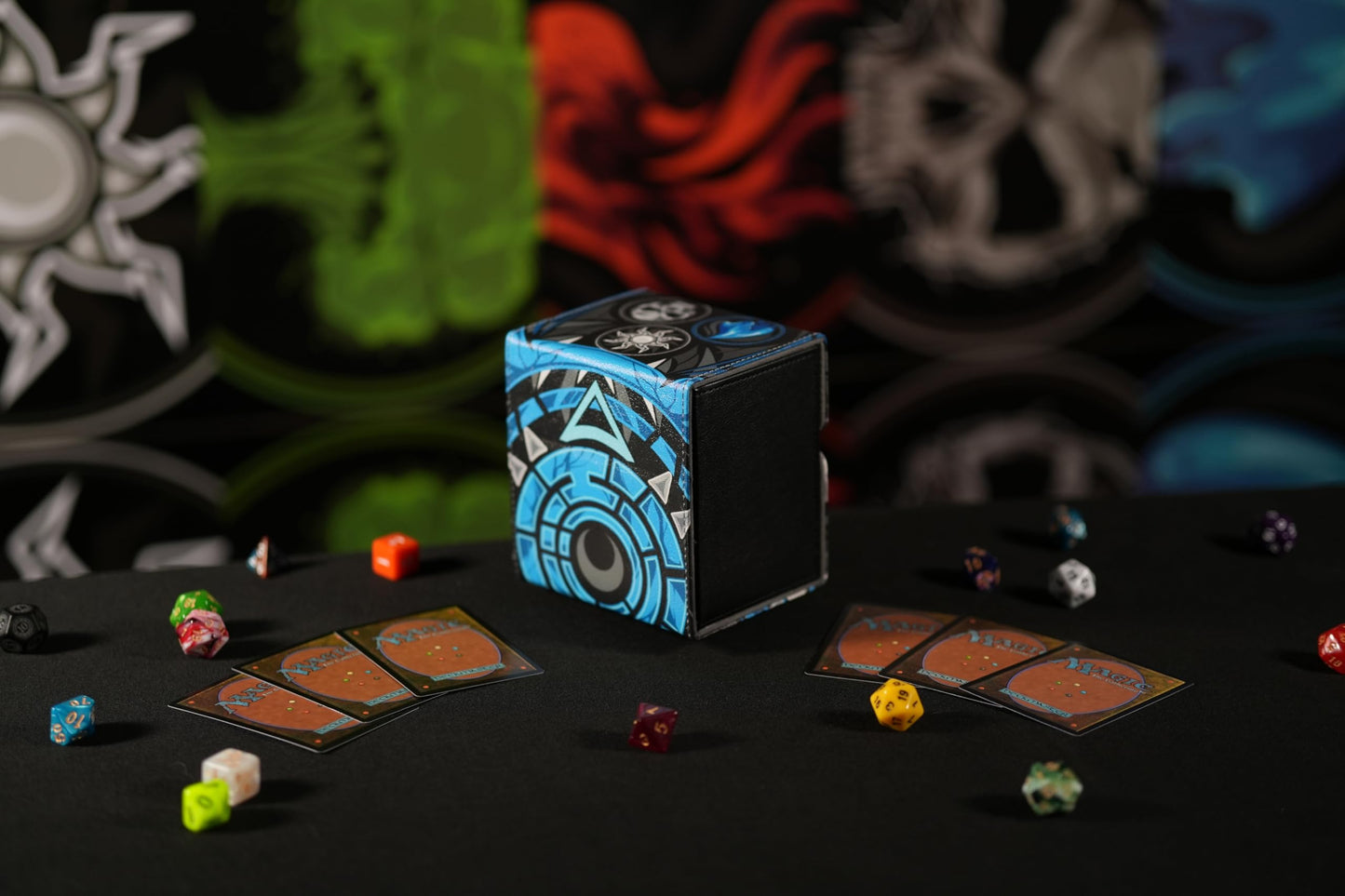 Ai protective covering MTG Commander 100+ Card Custom Art Deck Box With Storage (White/Blue/Black)