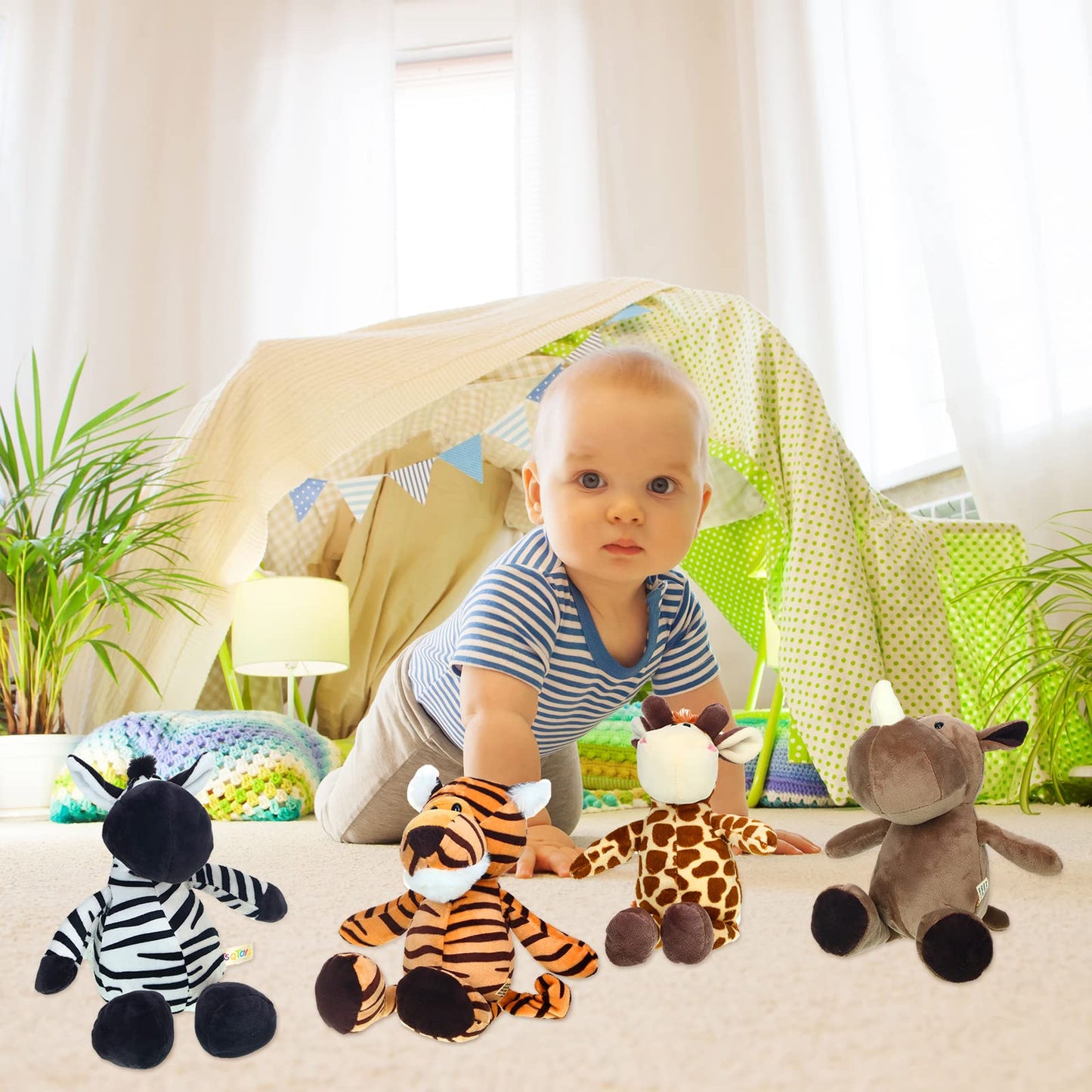 9 Pcs Plush Jungle Animals Toys Jungle Safari Stuffed Animals Bundle 9.9 Inch Cute Toys Includes Tiger Lion Elephant Monkey Zebr