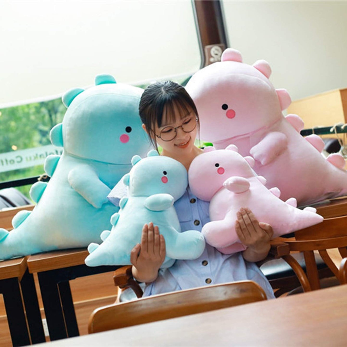Vhyhcy Cute Dinosaur Plush Toys, Fat Dinosaur Stuffed Animals Toys Dolls, Soft Plush Stuffed Animal Dino Plushie, Birthday Gifts For Kids Girls Boys Pink 20 Inch