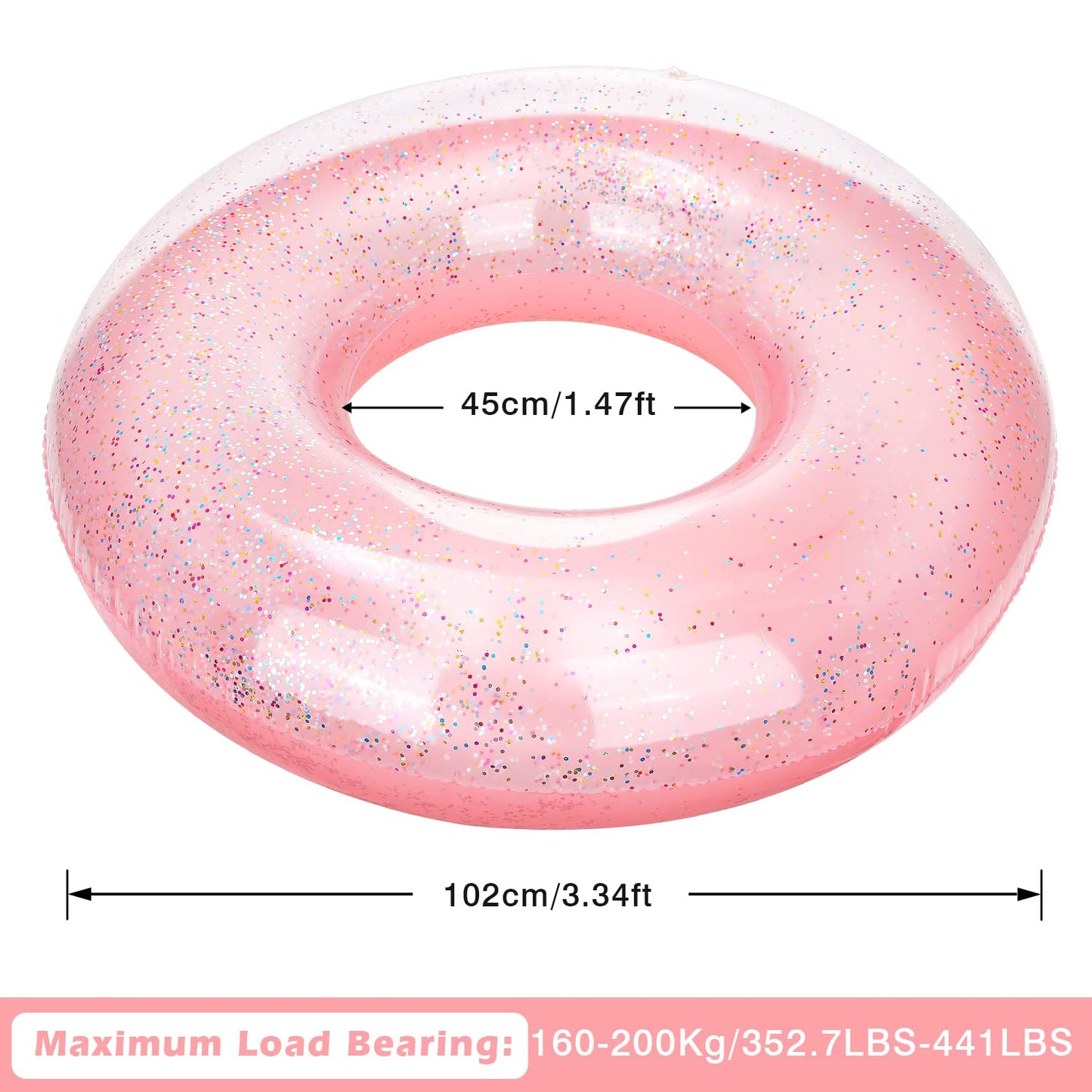Moko Swim Rings With Glitter, 120Cm Diameter Inflatable Pool Float Swimming Pool Float Tube Round Shaped Swimming Tube Water Fun Beach Pool Toys For Summer Party For Adults - Rose Gold