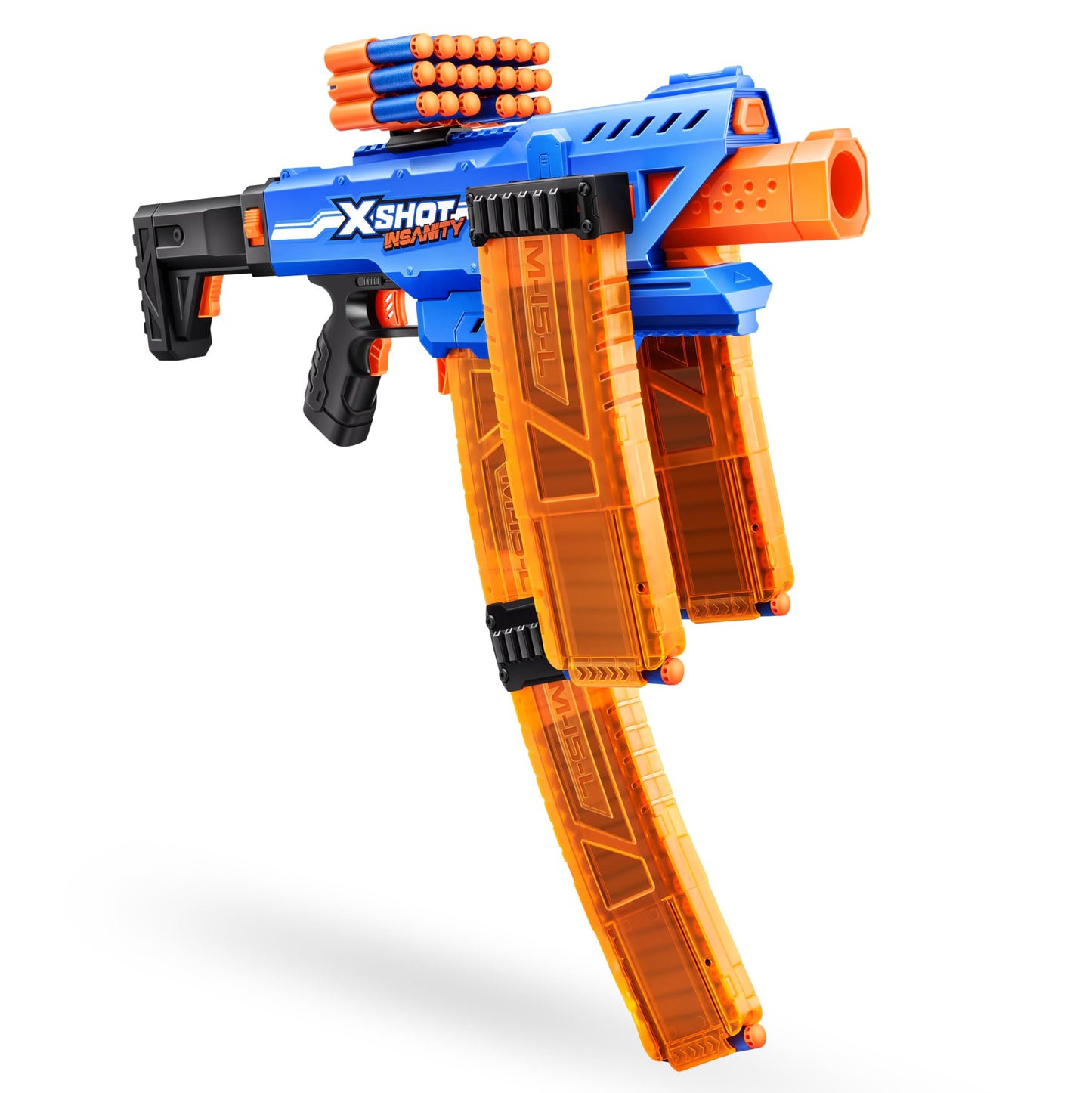 Xshot Insanity Motorized Clip Mania Dart Blaster With 48 Darts - Air Pocket Technology, Auto Feeding Belt, Tripod & Scope, Outdo