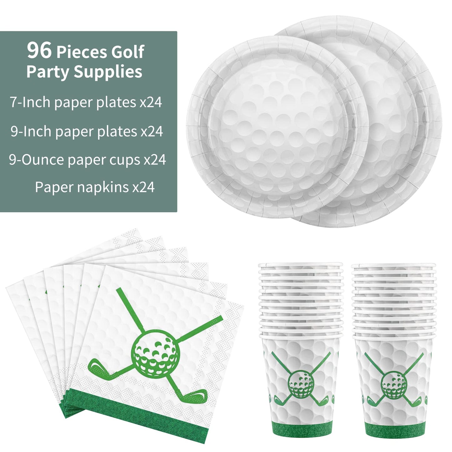 Durony 96 Pieces Golf Party Supplies Tableware Set Include Golf Paper Plates Napkins And Cups Golf Dessert Plates For Golf Sport