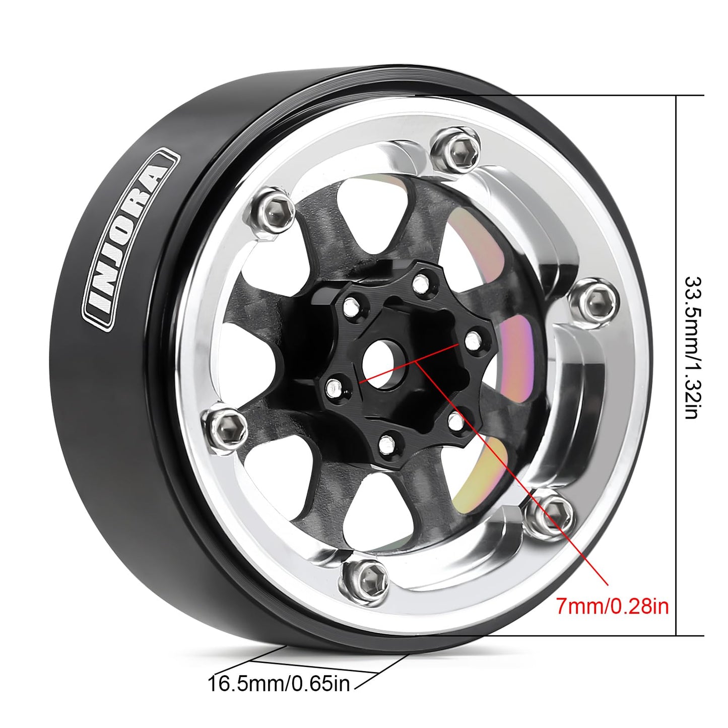 INJORA ModuWheel 1.3 beadlock Negative Offset Wheels with 8-Spoke, Replaceable Carbon Fiber Modular, for 1/18 1/24 RC Crawler (R