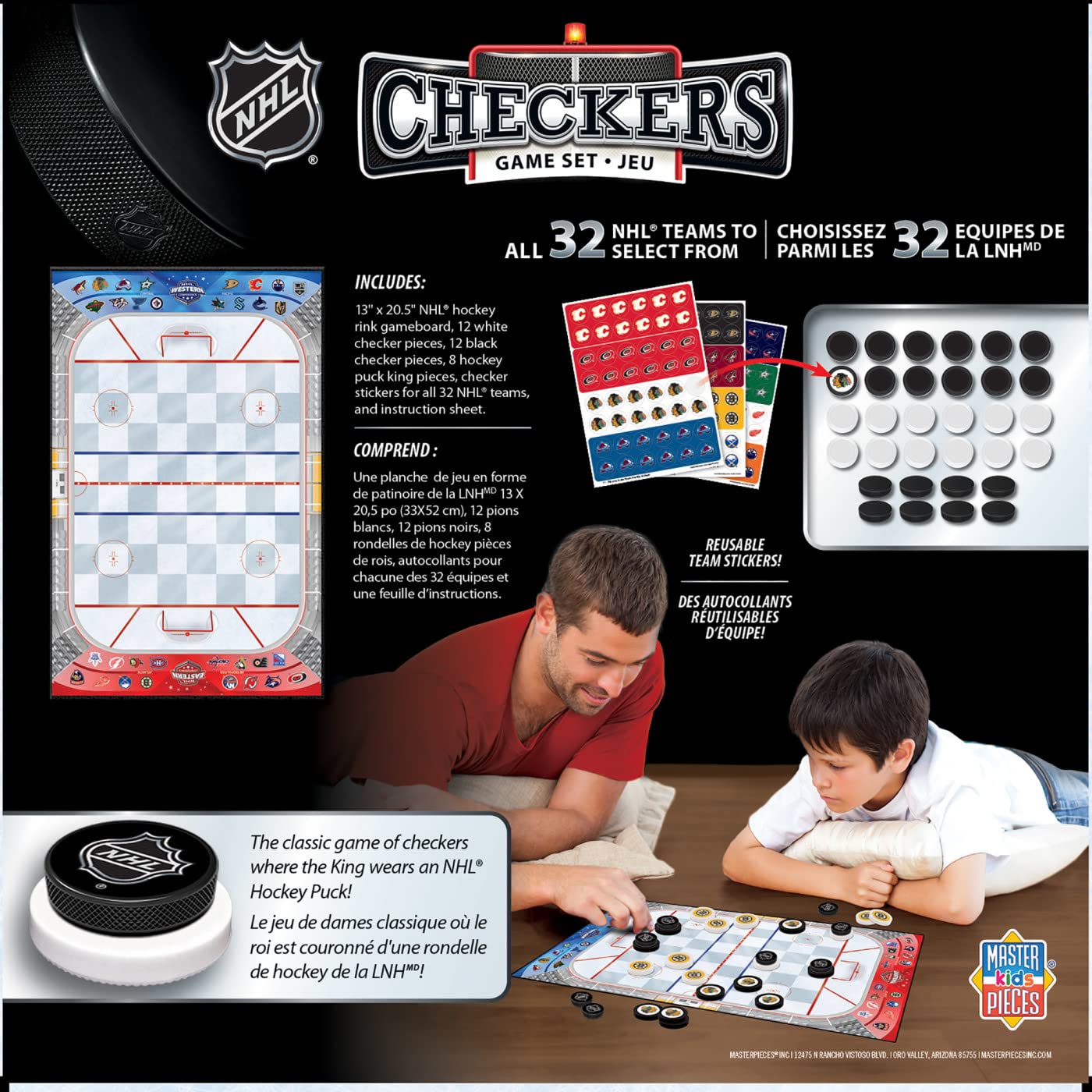 Masterpieces Nhl Full League Version Checkers Board Game Team Color, 13'' X 21''