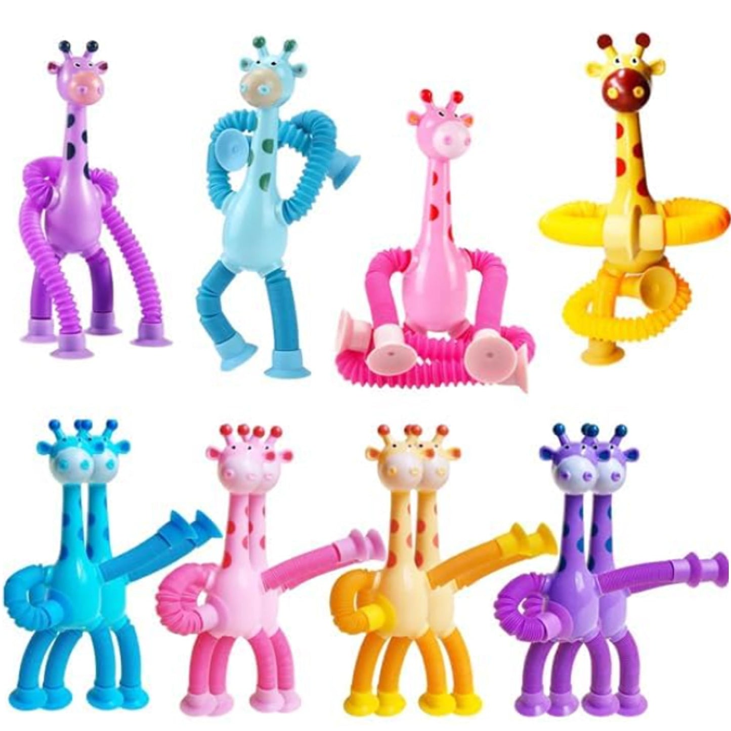 Sukipin Sucker Pop Tube Giraffe, 12 Pack Telescopic Giraffe Suction Cup Toy, Giraffe Pop Tube Fidget Toy, Pop Tube Animals For T