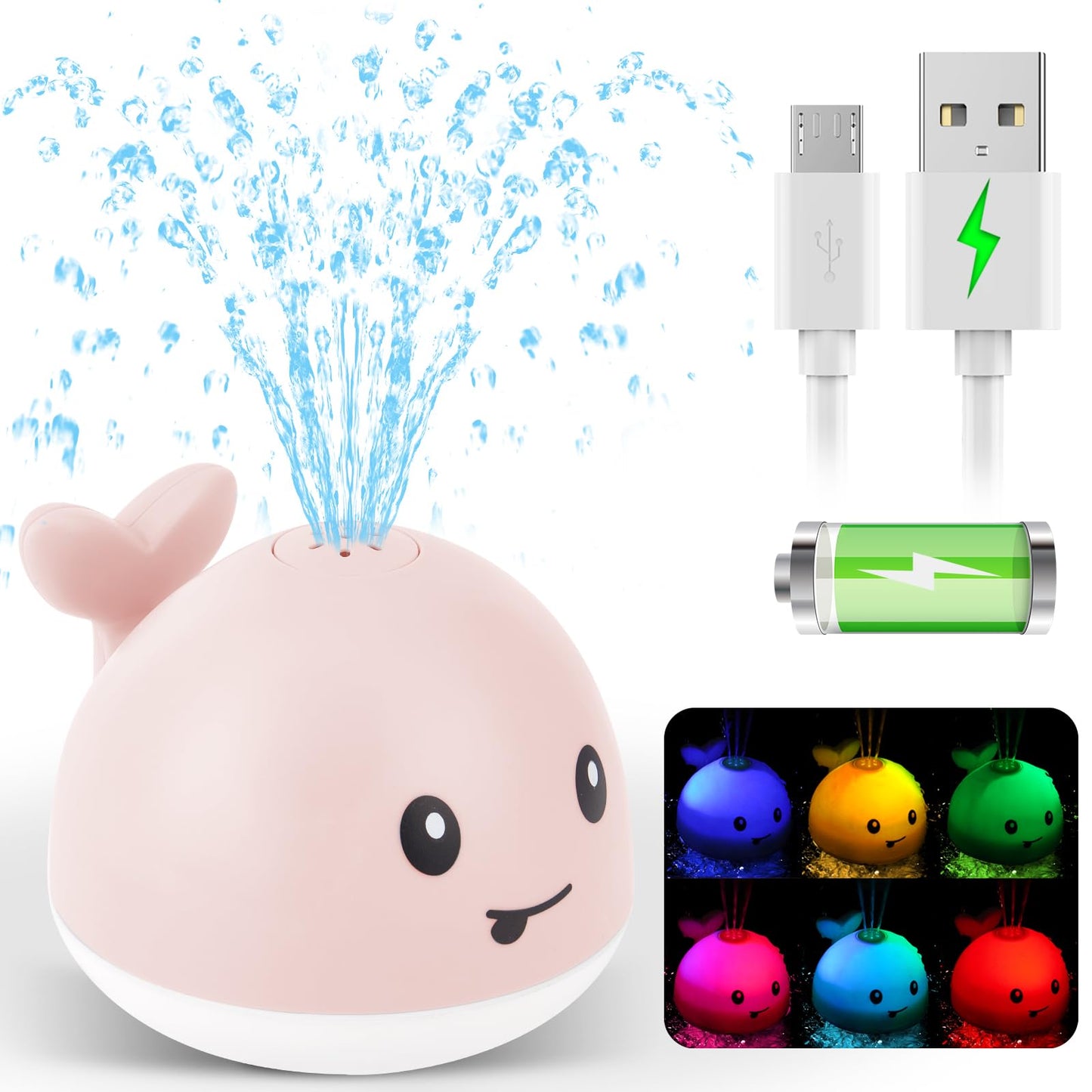 Baby Bath Toys For Kids Ages 1-3, Whale Bath Toy Sprinkler Light Up Bath Toys For Babies 6-12 Months, Water Pool Bathtub Toys Toddlers, Valentines Day 1 Year Old Girl Gifts Toys Newborn Baby Gifts