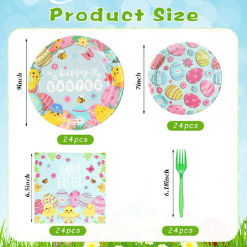 SiliFine 96 Pcs Easter Plates and Napkins Disposable Dinnerware Supplies for 24 Guests, Paper Tableware Include 9 Dinner Plates,