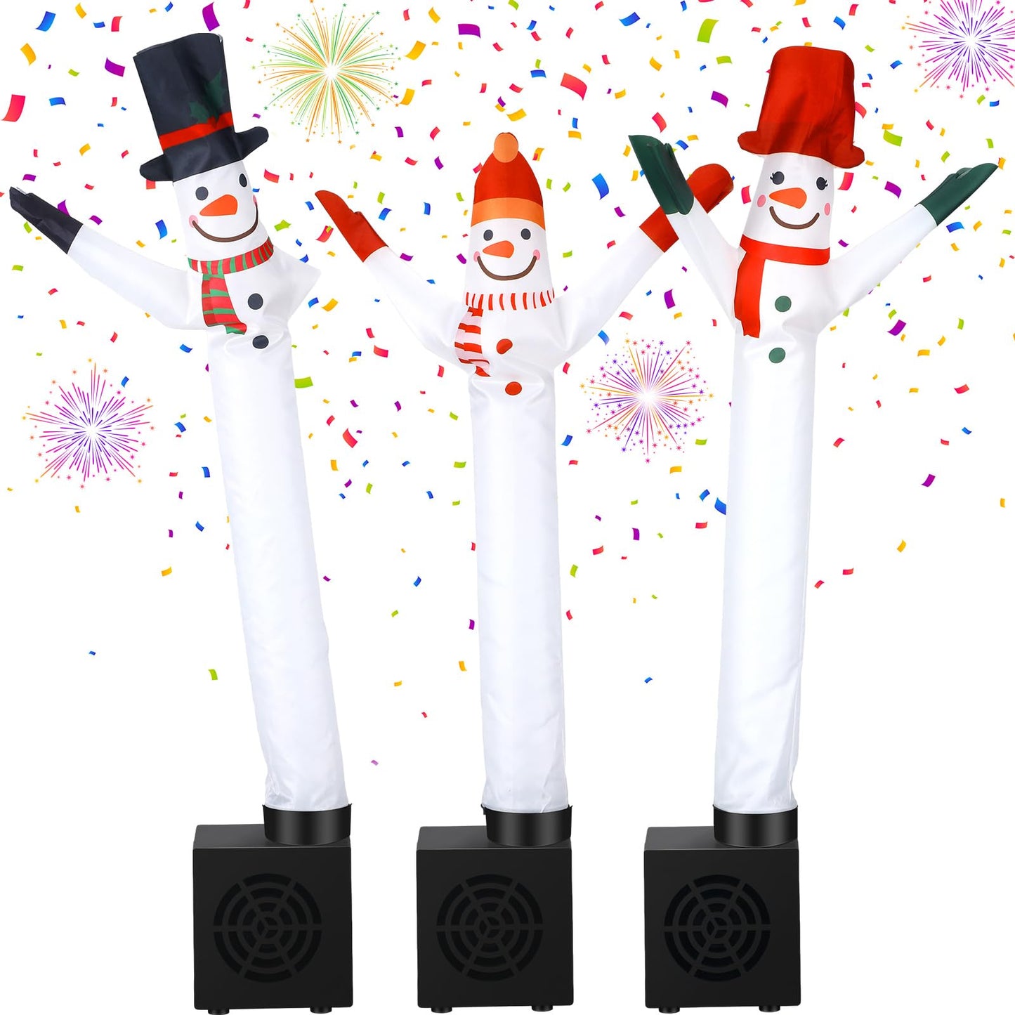 Poen 3 Pcs Winter Mini Inflatable Tube Man Gift Wacky Waving Inflatable Tube Guy With Blower Desktop Mini Dancer Tubes Man Gift For Winter Man Women Birthday Party Decoration(Snowman)