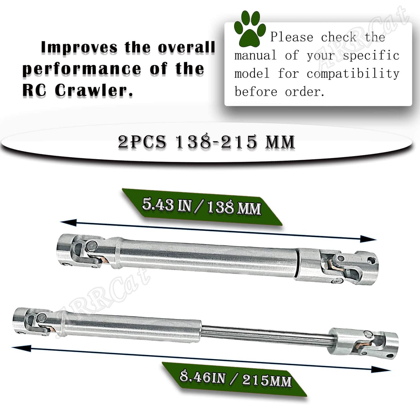 2PCS RC Crawler Drive Shaft for 1/10 Axial SCX10 TRX6 Wraith Redcat Capra GEN8 D90 TF2 RC4WD,ARRCat Stainless Steel Universal Dr