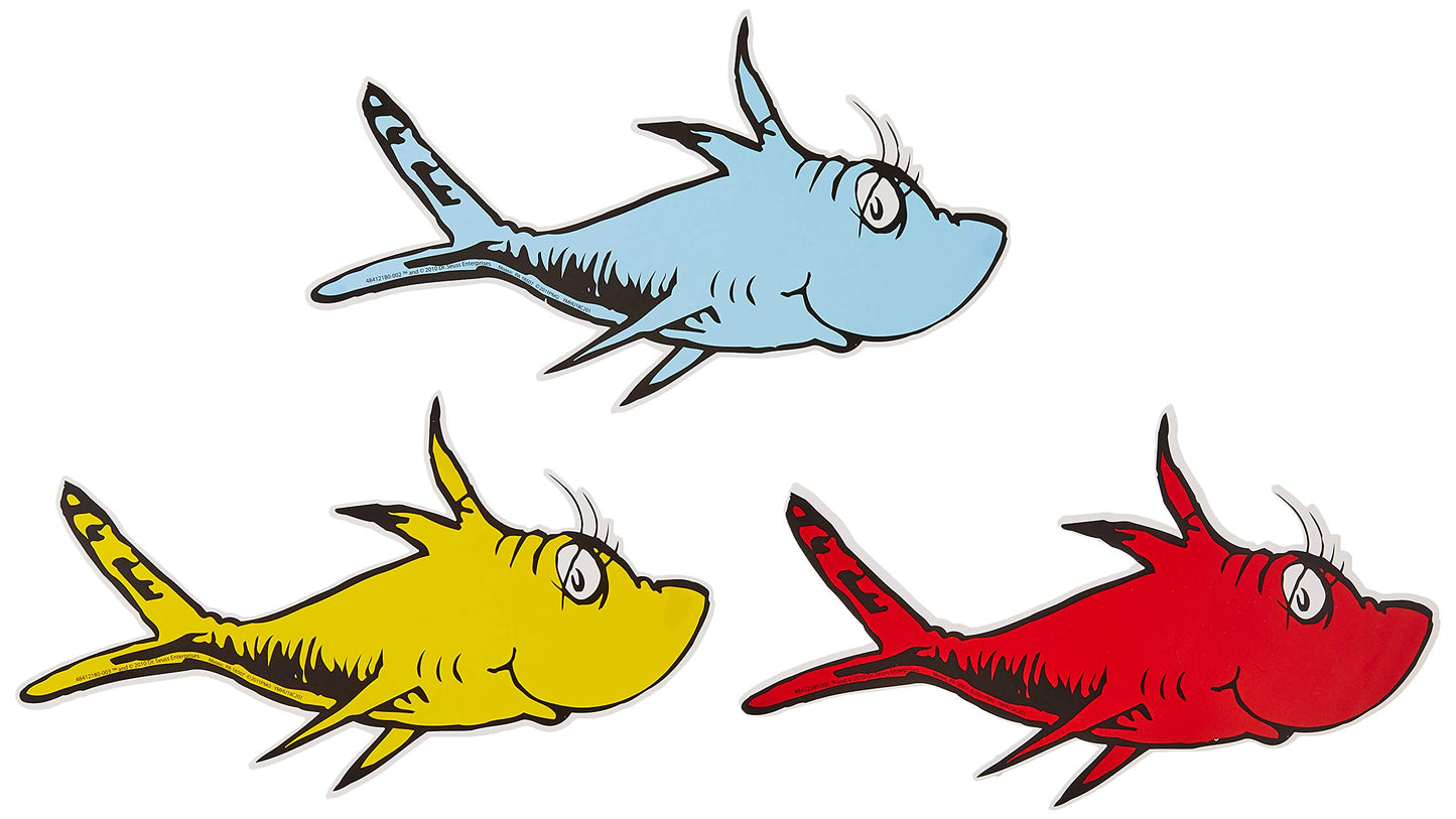Eureka Back To School Dr. Seuss One Fish, Two Fish Paper Cut Out Classroom Decorations, 36 Pc, 5.5'' W X 5.5'' H