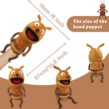 Justqunseen Hand Puppet Realistic Plush 13'' Insect Animal Puppet For Kids With Moveable Mouth, Soft Stuffed Story Toy For Role