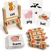 Toyshine Wooden Reading Blocks Short Vowel Rods Spelling Games Flash Cards Turning Rotating Letter Puzzl Kids Sight Words Montes