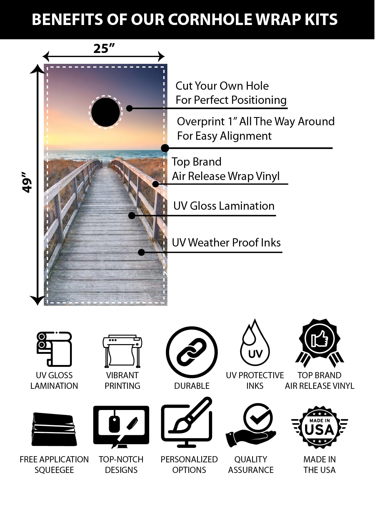 Cornhole Wraps #434 -Welcome To Our Firepit Cornhole Graphic Decals - Includes Application Squeegee - Set Of (2) 25'' X 49'' Wra