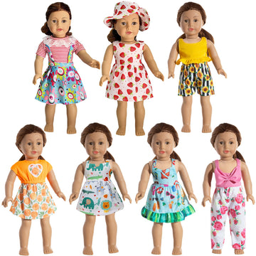 Hoakwa American 18 Inch Doll Clothes - 18 Inch Doll Clothes Accessories Fit American Dolls, 7 Set American Doll Outfits Dress, 18' American Doll Clothes And Accessories With Hat (Not Include The Doll)
