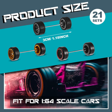 Poen 21 Sets Model Car Replacement Wheels 1: 64 Wheels 1/64 Scale Wheels Rubber Tires for Model Cars Rims Accessories, Mixed Sty