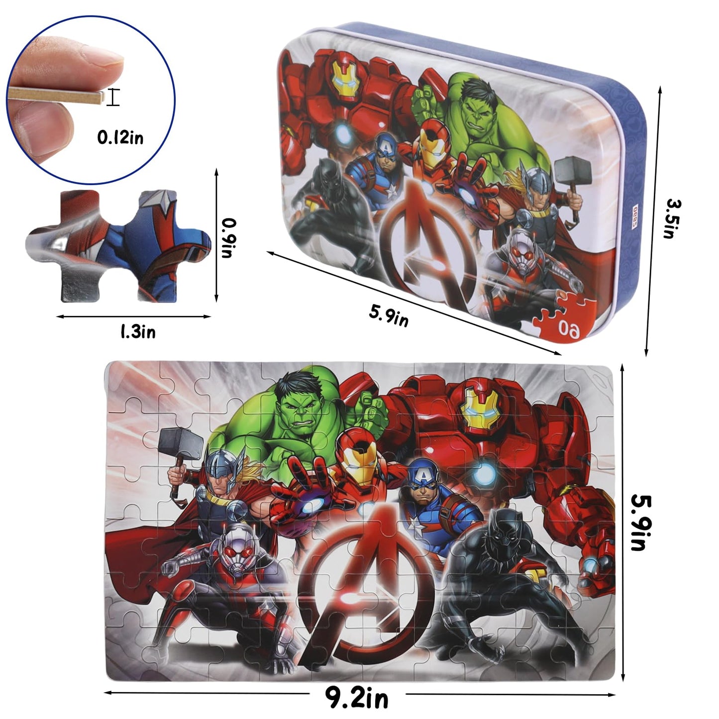 Jigsaw Puzzles For Kids Ages 4-8,60 Pieces Marvel Superhero Hulk Avengers Puzzle Toys For Children Girls And Boys,Learning Educa