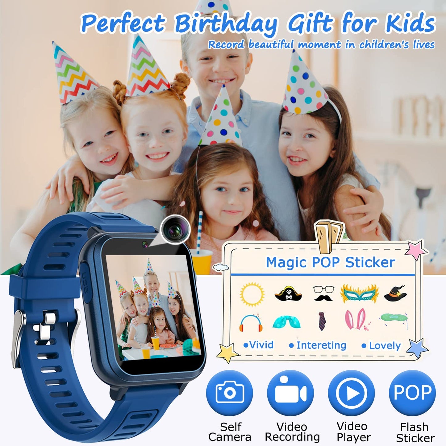 Wiszodet Kids Smart Game Watch With 24 Games Hd Touch Screen Video Camera Music Player Pedometer Flashlight Alarm Clock 12/24 Hr, Gifts For 5-12 Year Olds Boys