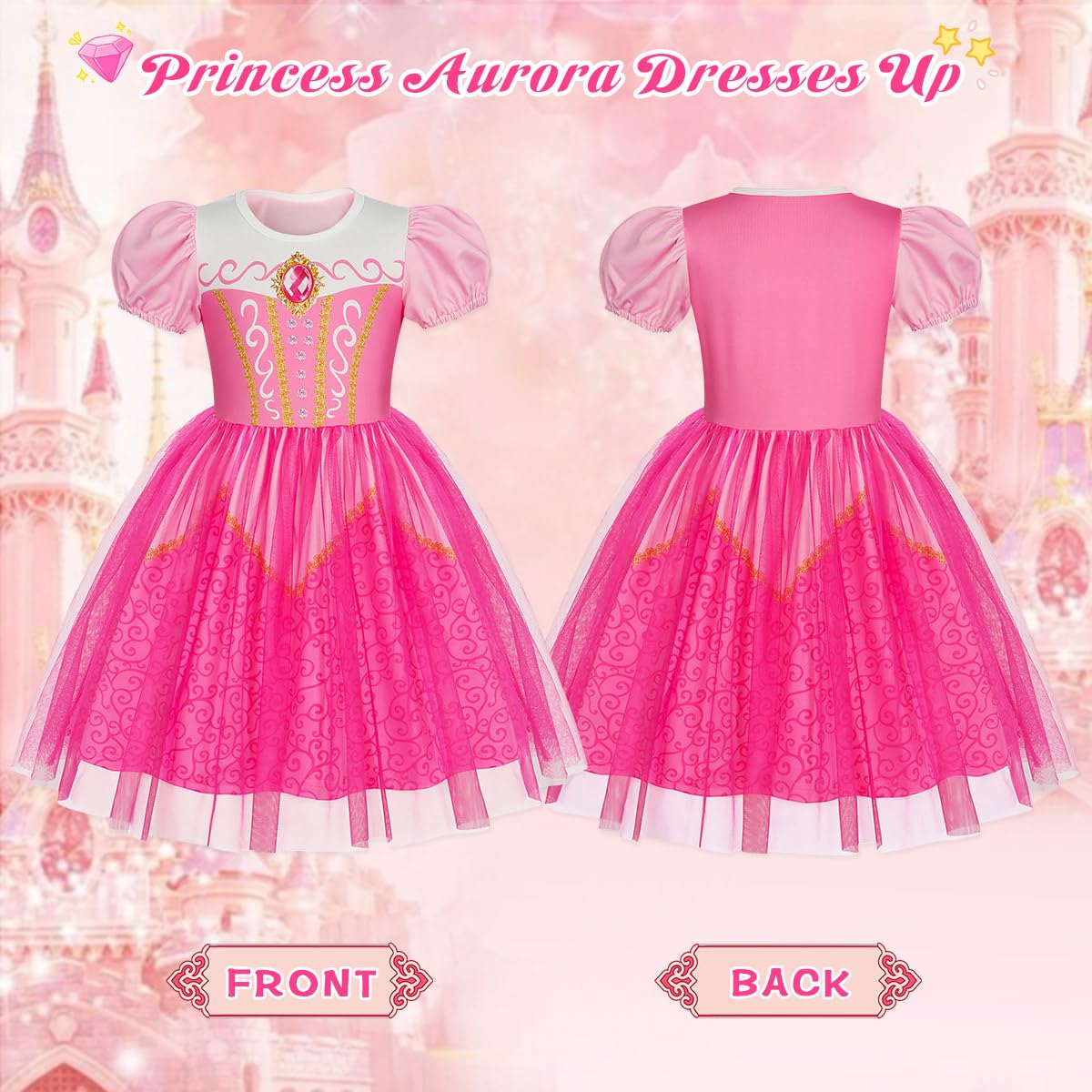 Benylion Princess Dress Pink Princess Dresses For Girls Toddler Dress Up With Accessories Cosplay Party For Kid 8-9Years Old Pri