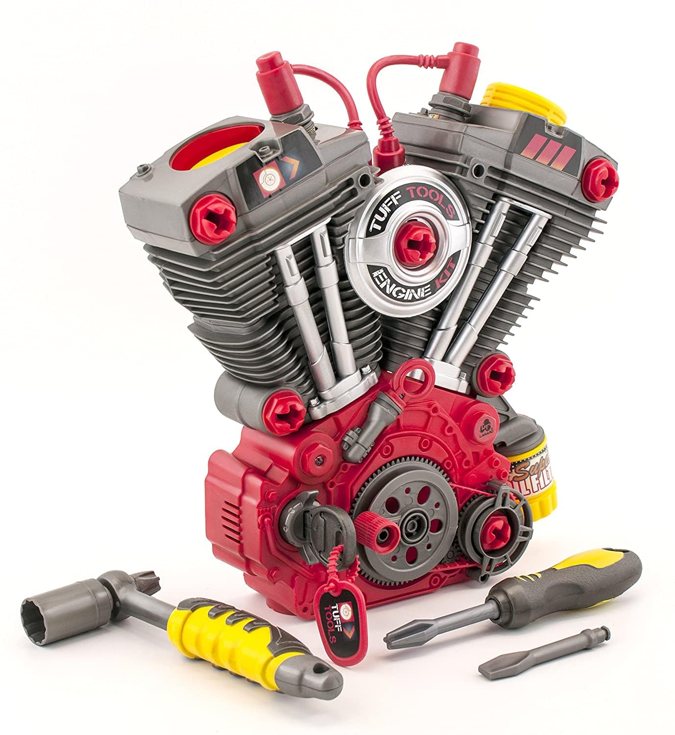 Lanard Tuff Tools: Engine Overhaul - 25 pc Playset, Lights & Sounds, Motorcycle Engine Building Set, Realistic Mechanic Toy, Kid