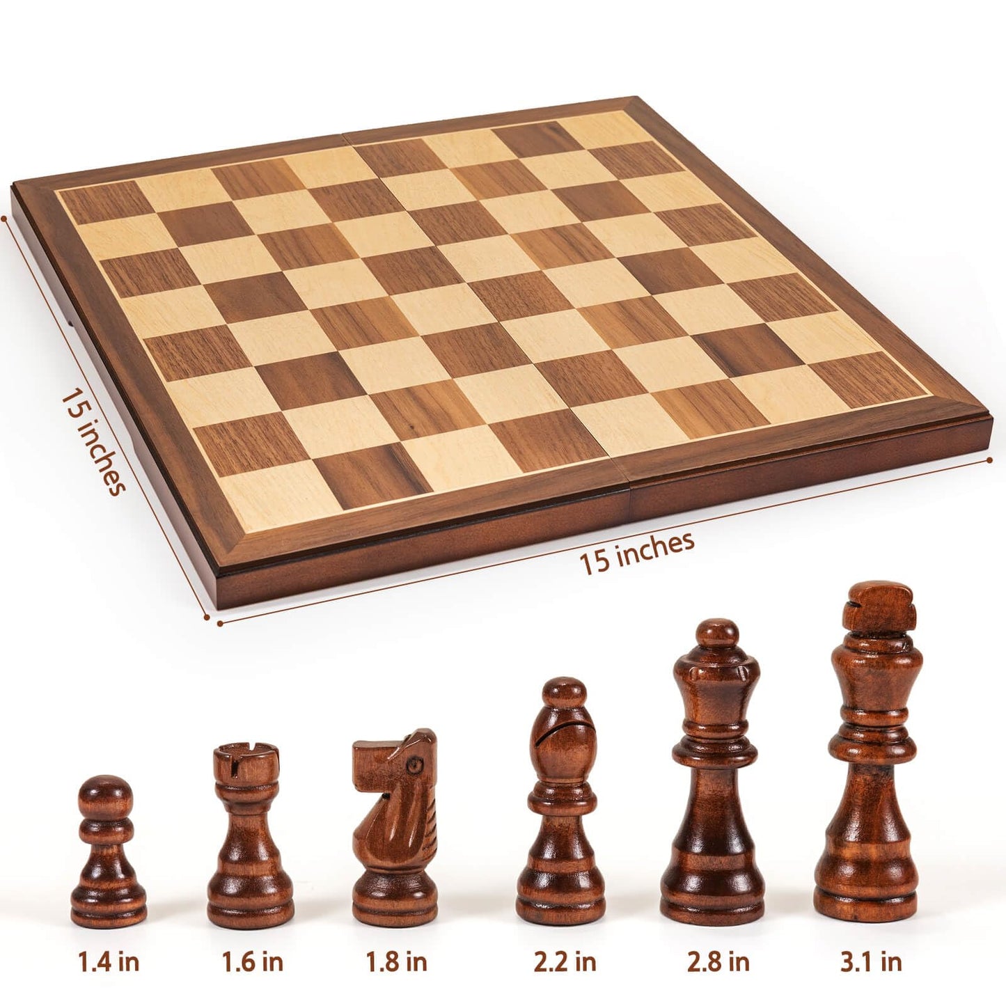 Chess Set Board Games For Adults: Handmade Walnut Wooden 15' 2 Extra Queens Folding Portable Travel Gift Idea Pieces Storage Bags Instructions