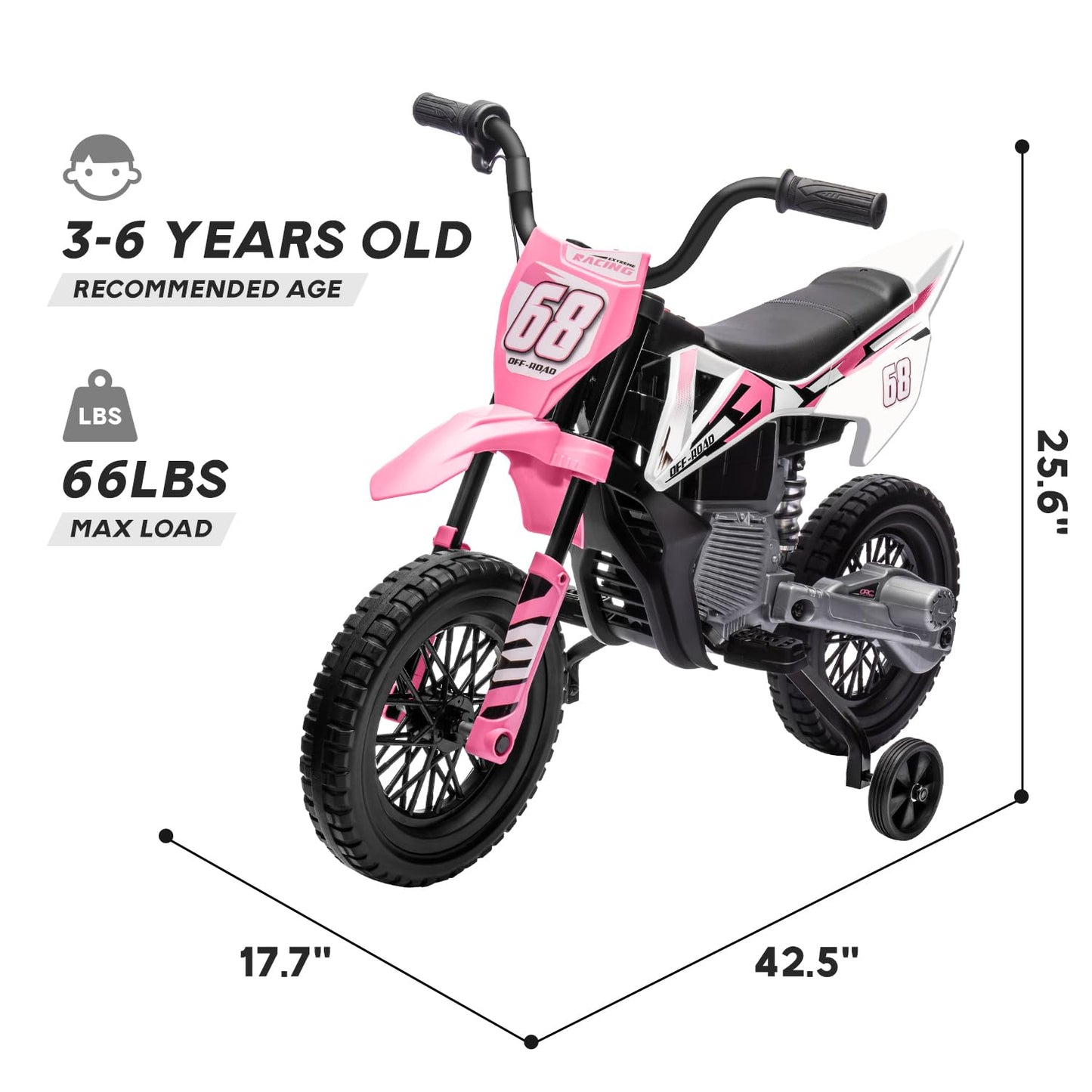 Forever Source 12V Kids Motorcycle w/Treaded Tires, 3.1mph Top Speed, Kids Motorcycle w/Training Wheels, Music, Bluetooth, Sprin