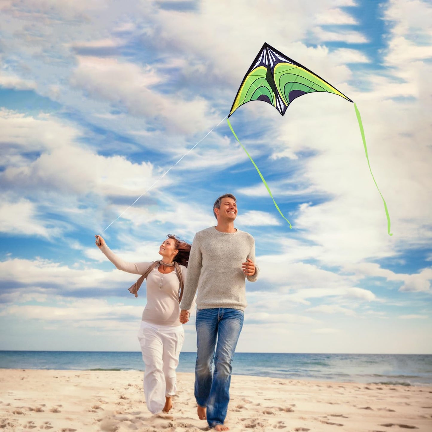 Simxkai Large Delta Kite For Kids & Adults, Easy To Fly For Boys & Girls, For Beginners Handle Included (Green)