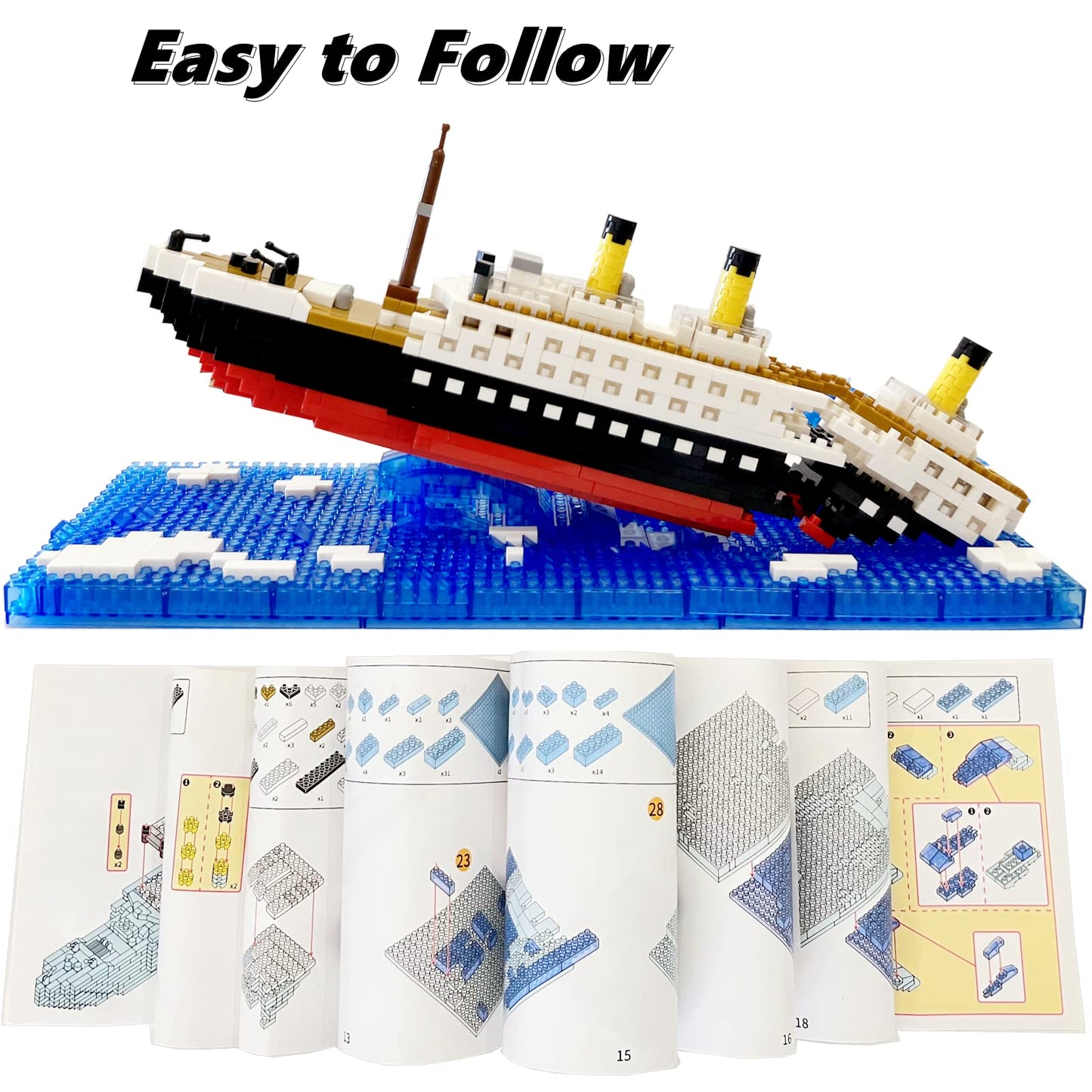 Vziimo Titanic Ship In A Bottle Building Set With Display Case, Collectible Architecture Sunken Ship Micro Blocks Kits For Adults Age 12+ Gift, Compatible With Nano (1040 Pieces)