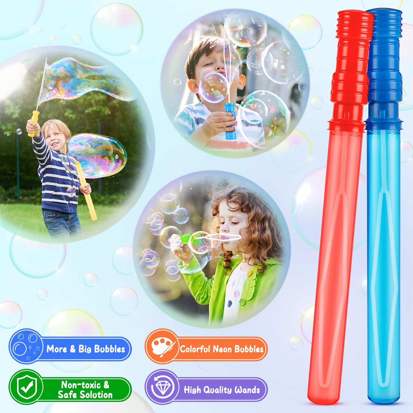 V-Opitos 24 Pack 14.6 Big Bubble Wands In 6 Colors, Bulk Party Favors For Kids, Ideal For Easter, Summer, Halloween, Valentin