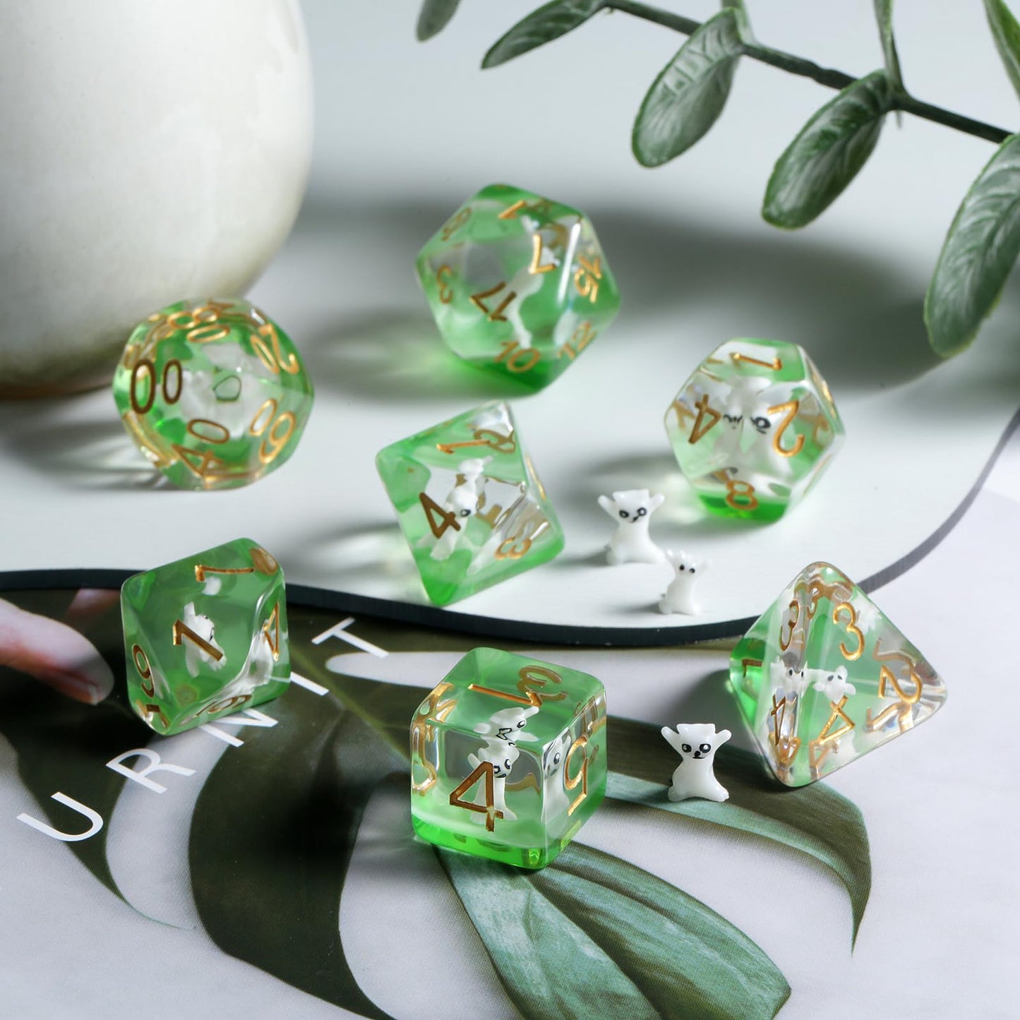 Enchanting Cat Dice Set D&D, DNDND 7PCS Resin DND Dice with Velvet Bag for Dungeons and Dragons Role Playing Games and Tabletop