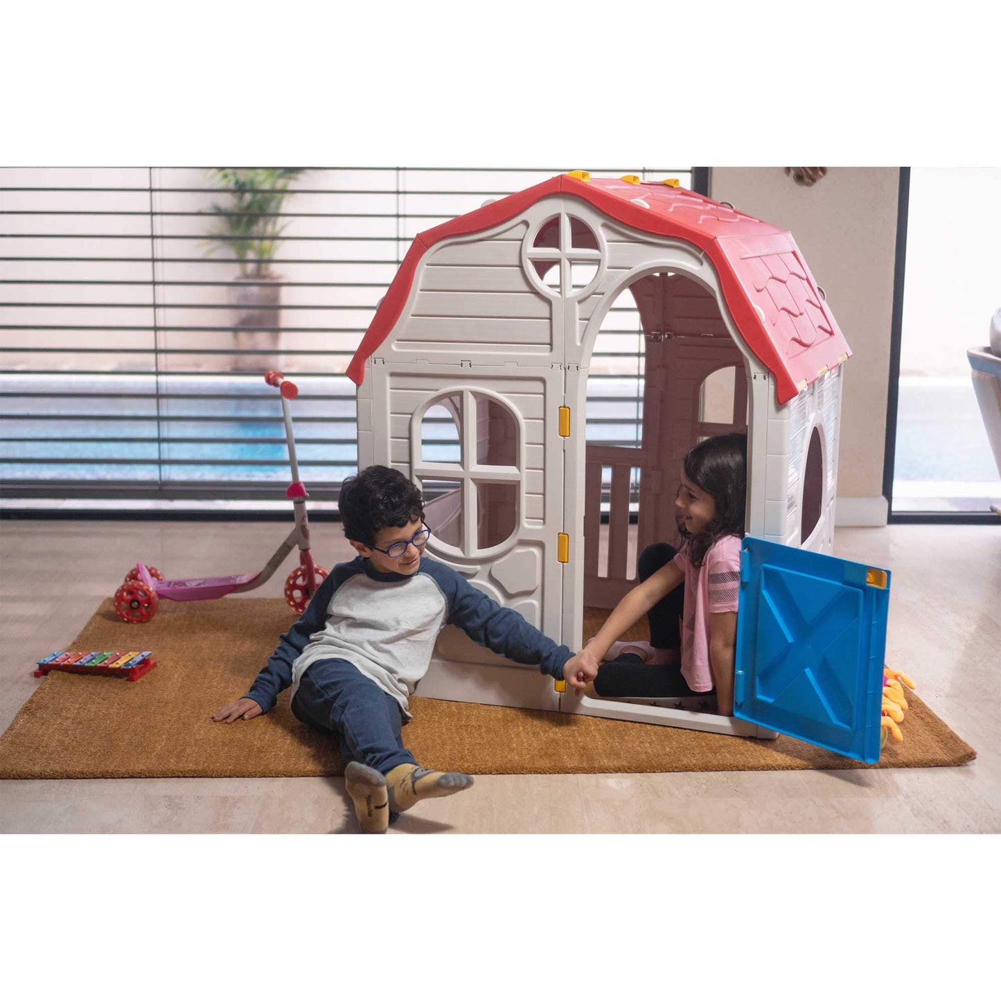 Ram Quality Products Classic Real Feel Cottage Compact Foldable Plastic Toddler Roomy Outdoor Playhouse For Children Ages 2 Year