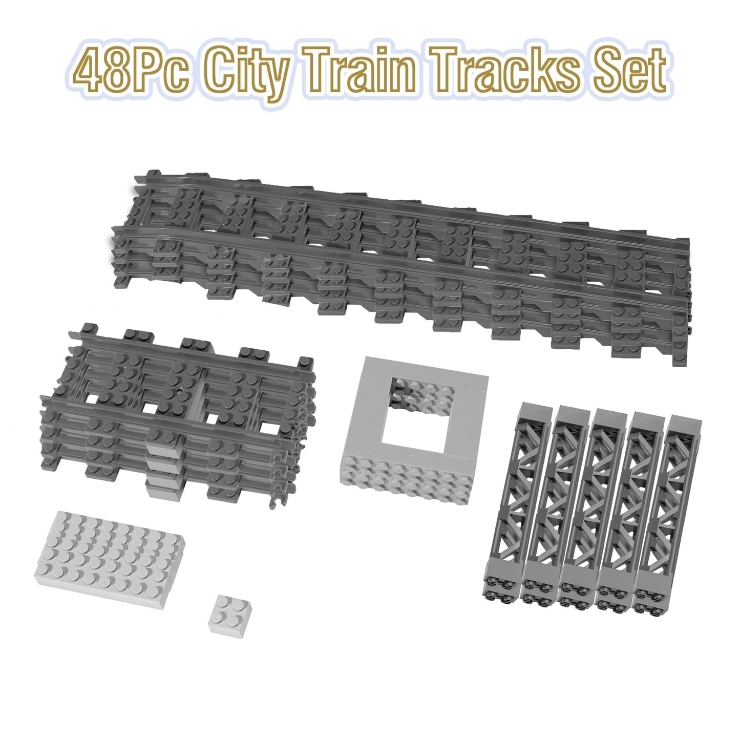 68 Pcs City Train Tracks Building Block Set Compatible With Lego,Train Tracks Accessories Set,Train Track Bridge Uphill And Down