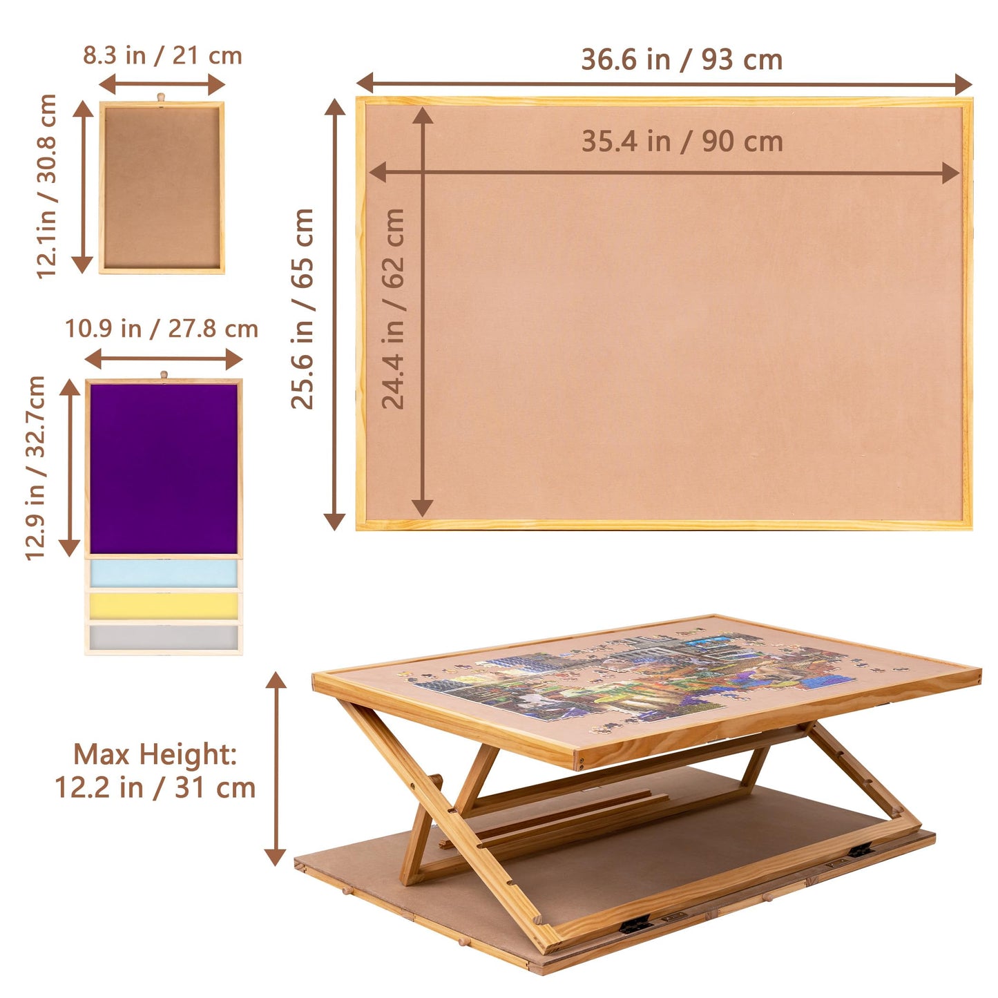 Lavievert Angle & Height Adjustable Puzzle Board With 2 Stands/Easels For Adults, Jigsaw Puzzle Plateau With 6 Drawers & Cover, Portable Tilting Table With Non-Slip Tabletop For Up To 1500 Pieces
