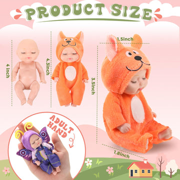 Hanaive 10 Pcs 4 Inch Mini Baby Dolls Lifelike Realistic Baby Dolls Tiny Babies With Animal Clothes Cute Baby Doll Gifts Set For
